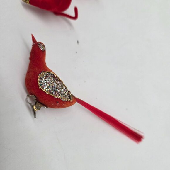 Vintage Blow Mold Christmas Ornament Crafts Flocked Birds White Boot Clip on - Picture 7 of 10